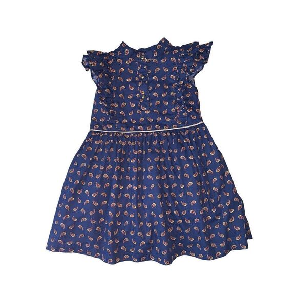 Janie & Jack Toddler Girl Navy Blue Ruffled Paisley Dress - Picture 5 of 11